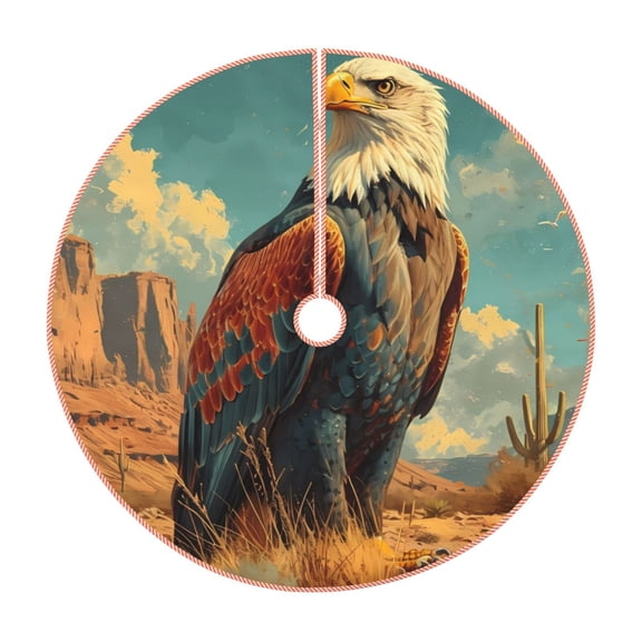 Rateoe Western Desert Cactus Bald Eagle Pattern Christmas Tree Skirt with Ties , Christmas Tree Decorations, Farmhouse Christmas Decor Xmas Holiday Decorations-