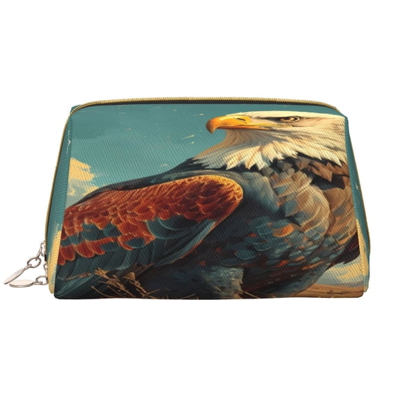 Rateoe Western Desert Cactus Bald Eagle for Travel Makeup Bag,Large Capacity Cosmetic Bags for Women,Waterproof Portable Pouch Open Flat Toiletry Bag Make up Organizer