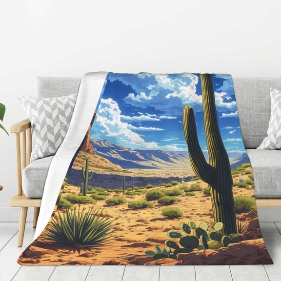 Rateoe Western Desert Cactus Pattern Flannel Throw Blanket, Ultra-soft Blanket for Bed, Couch, Car, Hypoallergenic Anti-pilling blanket-60"x50"(Vertical)