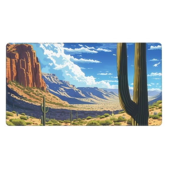 Rateoe Western Desert Cactus Print Mouse Pad - Extended Large Gaming Mousepad,Non-Slip Stitched Edge,16x29.5 Inch