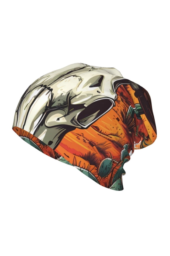 Western Desert Cactus Ram Skull Kids Beanie Warm Knit Beanie Hats Boys Girls Winter Hat Soft Slouchy Hats for Kids