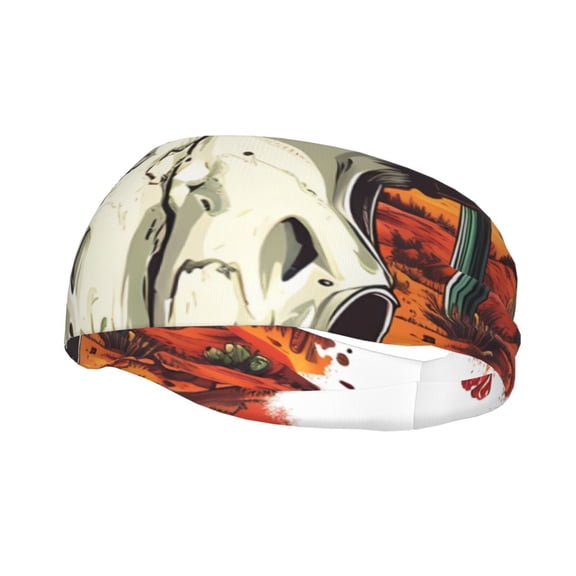Rateoe Western Desert Cactus Ram Skull Pattern Sports Headbands ,Moisture Wicking Workout Headband, Sweatband Headbands for Running,Cycling,Yoga,Hairband for Women and Men
