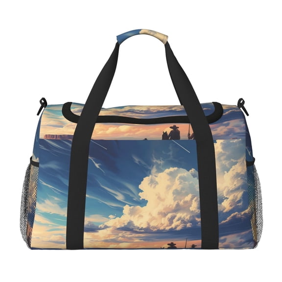 Rateoe Western Desert Cloud Cowboy Pattern Gym Bag for Women, Duffle Bag for Travel with Wet Pocket, Carry on Weekender Bags for Women, Water Resistant Travel Bag Duffel Bag