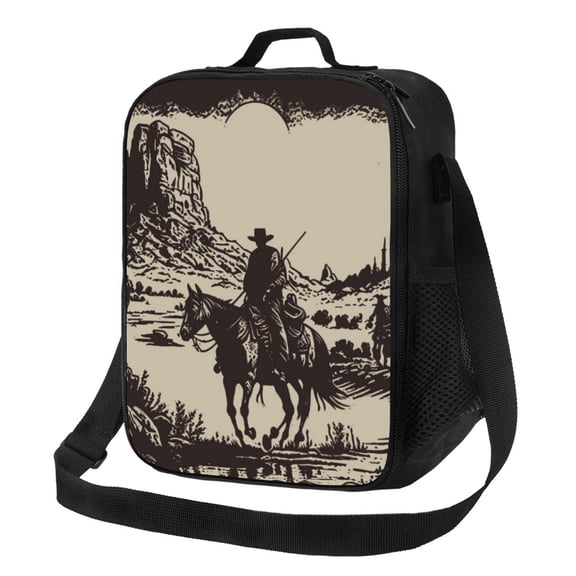 Rateoe Western Desert Cowboy Lunch Bag Reusable Lunch Box with Shoulder Straps for Men Women Insulated Portable Lunchbox for adults Suitable for School Work Picnic