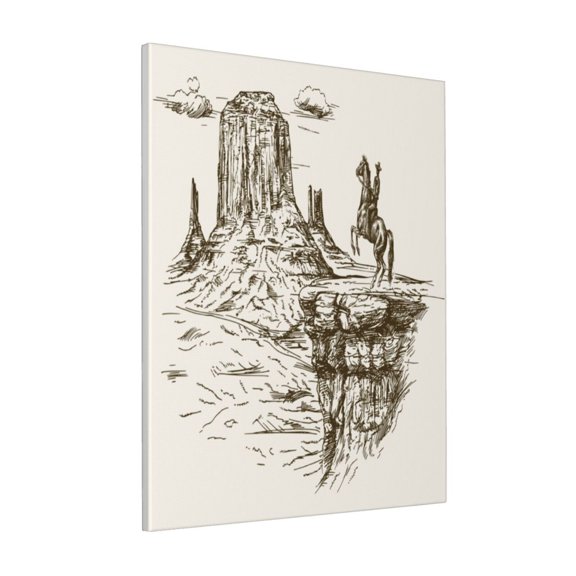 Rateoe Western Desert Cowboys 1 Pattern Decorative Picture – Unique Modern Wall Art, Ready-to-Hang Canvas Print for Home (Vertical)