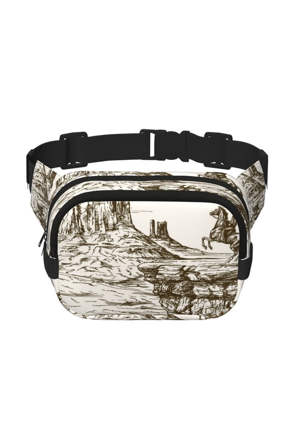 Western Desert Cowboys 1 Print Fanny Pack Belt Bag for Women and Men, Square Double-Layer Waterproof Waist Pack with Adjustable Strap for Hiking, Jogging, Cycling