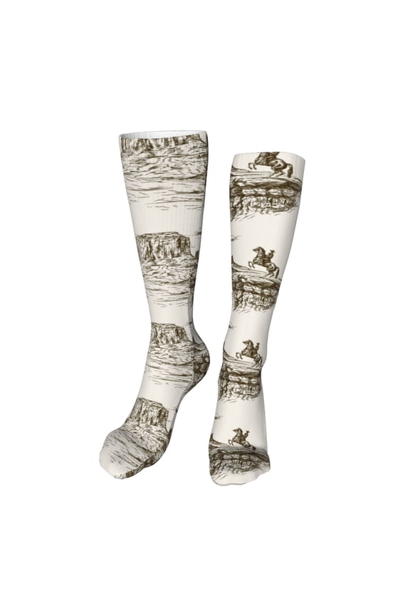 Western Desert Cowboys 1 print Women's Men's Novelty 20in Crew Socks Cotton Socks Knee High Socks for Walking,Running,Nurses,Pregnancy-One Size