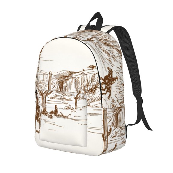 Rateoe Western Desert Cowboys Pattern Durable Canvas Backpack for Men & Women – Stylish & Lightweight – Adjustable Straps, Multiple Pockets – Fits 15-17 Inch LaptopsSmall