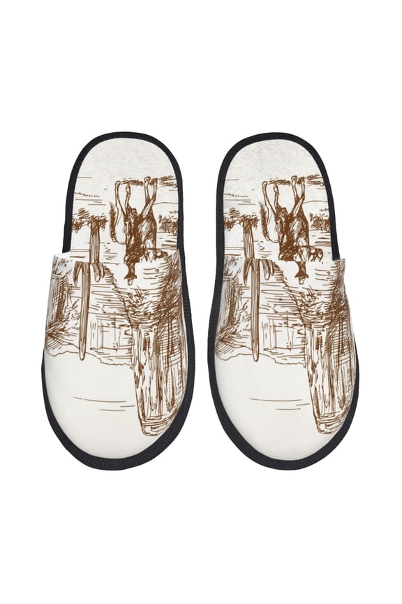 Western Desert Cowboys Pattern Fuzzy Slippers Fuzzy Soft House Slippers Plush Furry Warm Cozy Open Toe Fluffy Home Shoes-Large