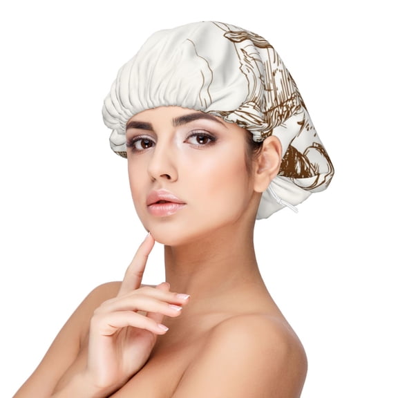 Rateoe Western Desert Cowboys Pattern Silk Satin Hair Bonnet for Sleeping, Adjustable Sleep Cap Turban for Women , Curly Straight Hair Long Large Braid