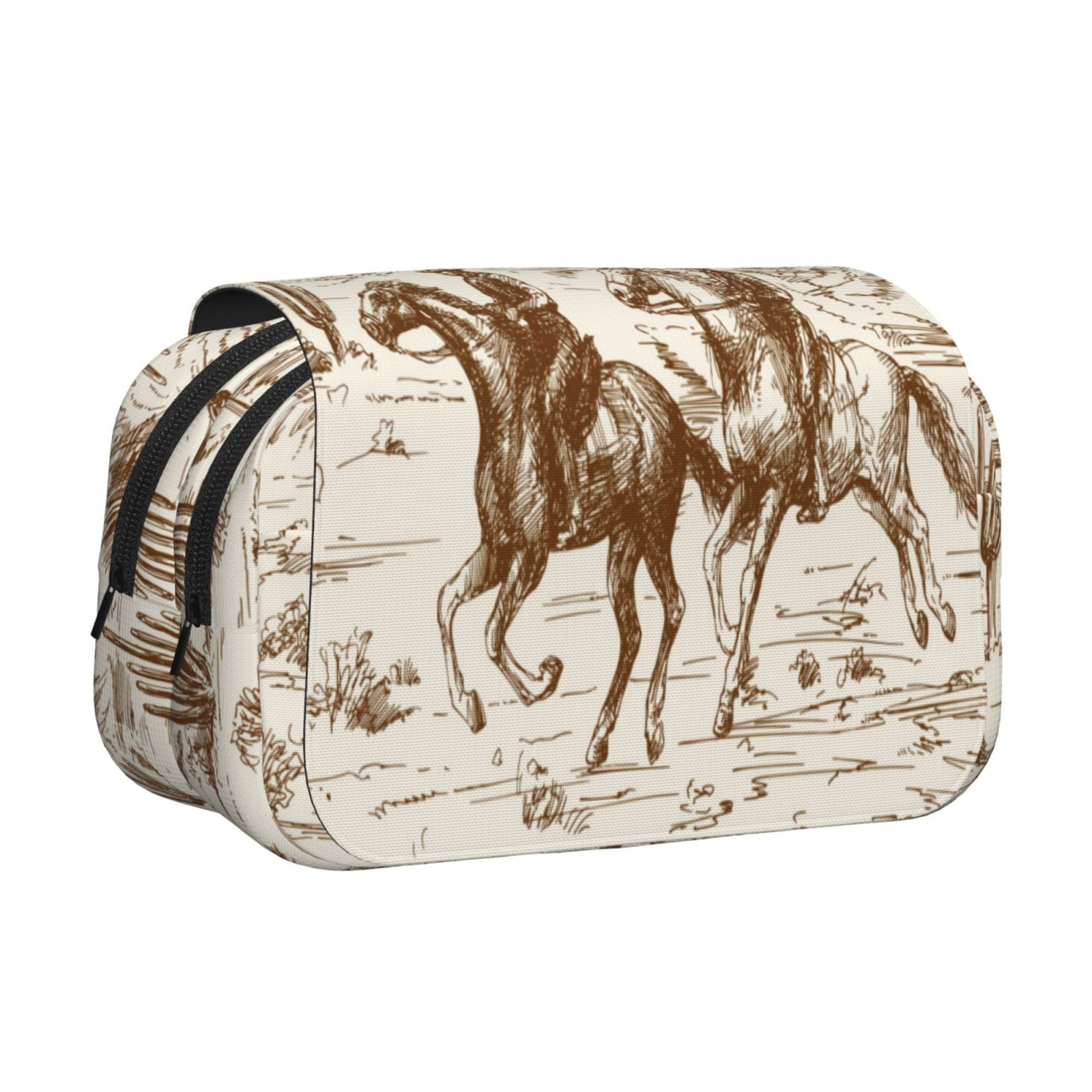 Rateoe Western Desert Cowboys1 Pattern Double Clamshell Pen Case, Storage Organizer with Two Zipper Compartments– Holds Up to 50 Pencils & Pens