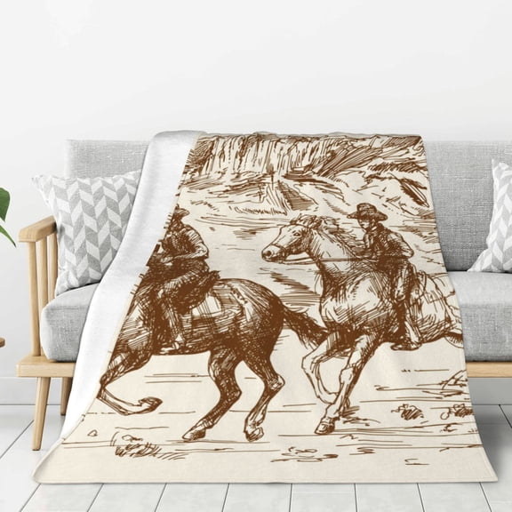 Rateoe Western Desert Cowboys1 Pattern Flannel Throw Blanket, Ultra-soft Blanket for Bed, Couch, Car, Hypoallergenic Anti-pilling blanket-80"x60"(Vertical)