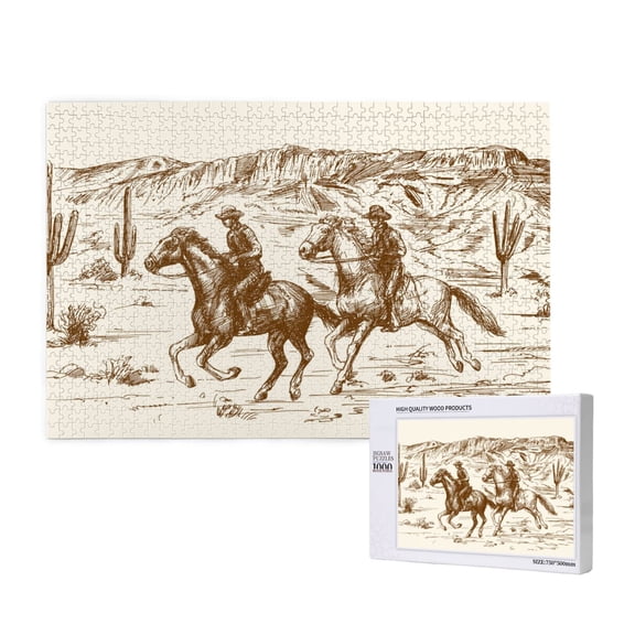 Rateoe Western Desert Cowboys1 Pattern Wooden Picture Puzzle ,1000 Piece Jigsaw Puzzle ,Family Fun Puzzle, Home Dcor Puzzle, Gift Puzzle(Horizontal style)