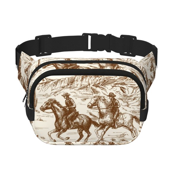 Rateoe Western Desert Cowboys1 Print Fanny Pack Belt Bag for Women and Men, Square Double-Layer Waterproof Waist Pack with Adjustable Strap for Hiking, Jogging, Cycling