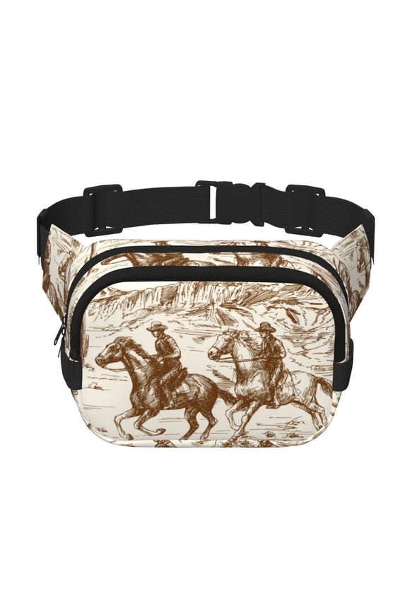 Western Desert Cowboys1 Print Fanny Pack Belt Bag for Women and Men, Square Double-Layer Waterproof Waist Pack with Adjustable Strap for Hiking, Jogging, Cycling
