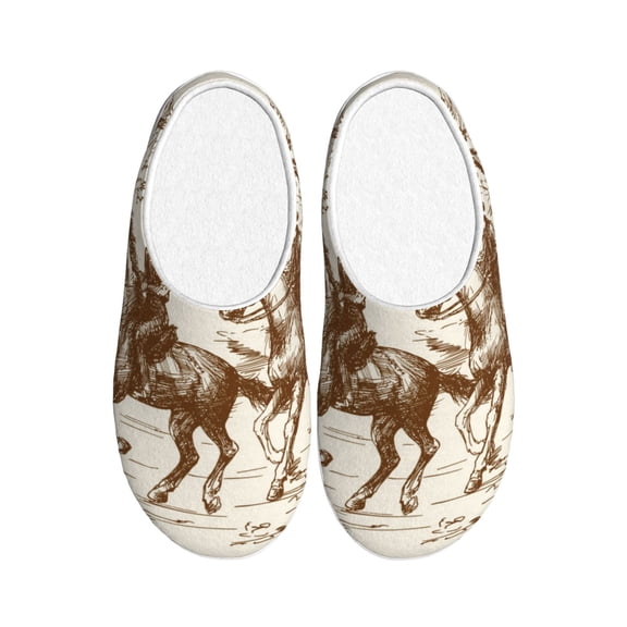 Rateoe Western Desert Cowboys1 Print Women's Men's Cotton Knit Slippers Lightweight Memory Foam Indoor House Shoes with Anti-Skid Sole-35/36