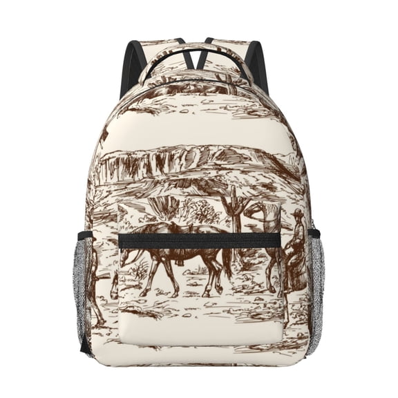 Rateoe Western Desert Cowboys2 Pattern Durable Student Backpack Laptop Bag- Ergonomic Design, Waterproof Twill Fabric - Ideal for School, Travel, and Outdoor Activities