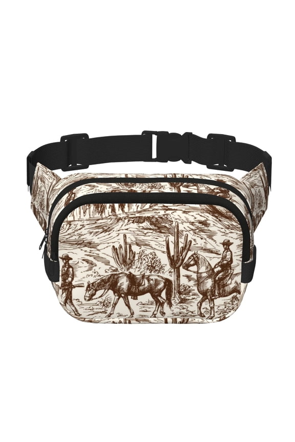 Western Desert Cowboys2 Print Fanny Pack Belt Bag for Women and Men, Square Double-Layer Waterproof Waist Pack with Adjustable Strap for Hiking, Jogging, Cycling