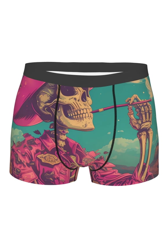 Western Desert Skull Cowboy (2) Mens Boxer Briefs Poly Spandex Performance Boxer Briefs Underwear Hem Boxer Briefs - X-Large