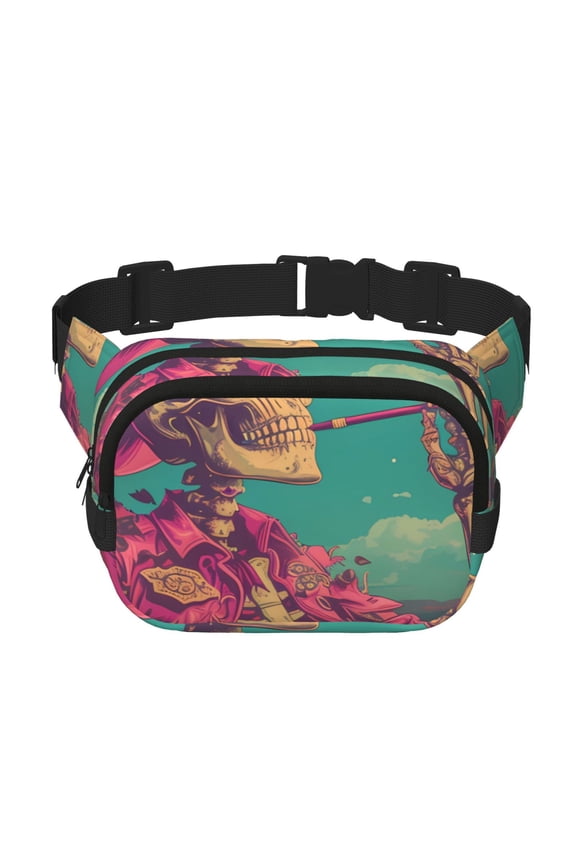 Western Desert Skull Cowboy (2) Print Fanny Pack Belt Bag for Women and Men, Square Double-Layer Waterproof Waist Pack with Adjustable Strap for Hiking, Jogging, Cycling
