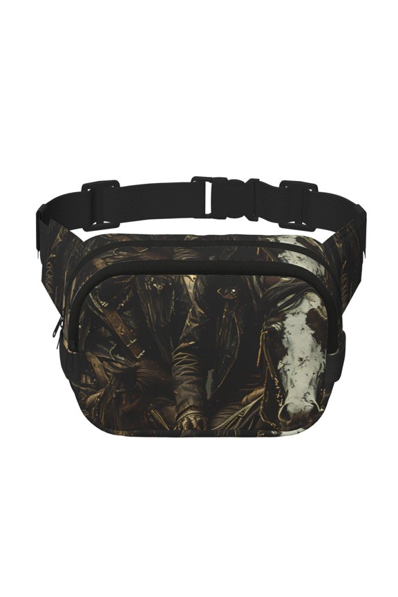 Western Desert Skull Cowboy Print Fanny Pack Belt Bag for Women and Men, Square Double-Layer Waterproof Waist Pack with Adjustable Strap for Hiking, Jogging, Cycling