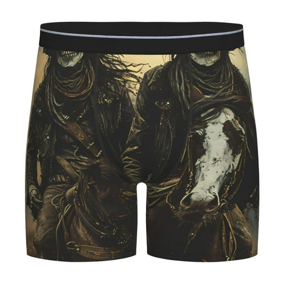 Rateoe Western Desert Skull Cowboy Print Men’s Underwear Boxer Briefs Soft Comfortable Underwear Boxer Briefs, Long Leg Briefs,Anti-chafing Boxer Briefs