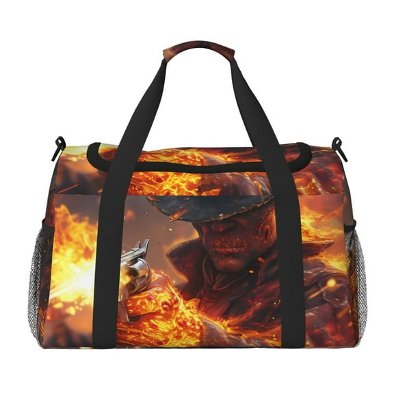 Rateoe Western Fire Cowboy Pattern Gym Bag for Women, Duffle Bag for Travel with Wet Pocket, Carry on Weekender Bags for Women, Water Resistant Travel Bag Duffel Bag