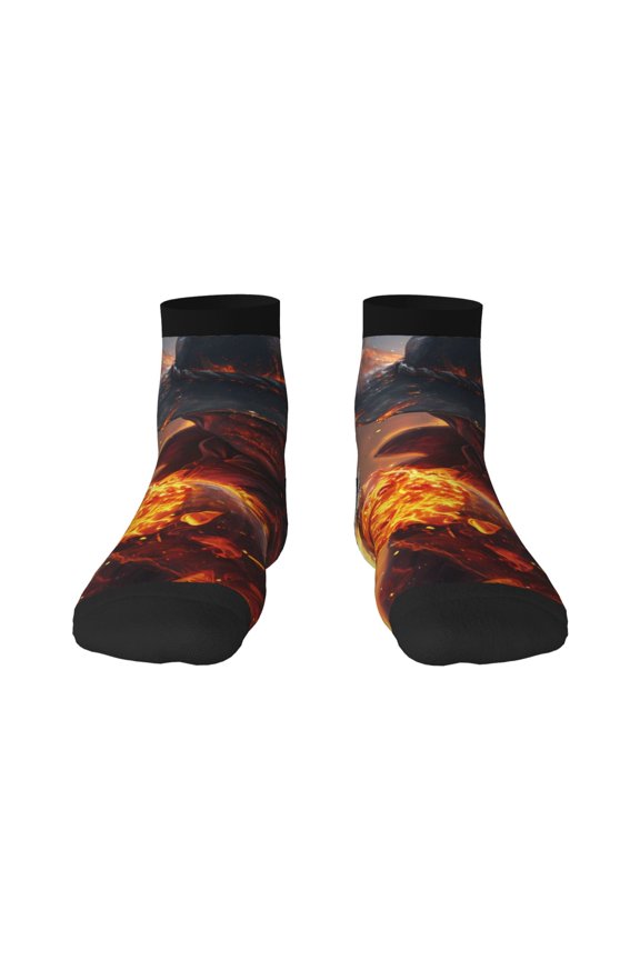 Western Fire Cowboy Pattern Quarter Crew Socks,Toe Seamed Ankle Socks,Cotton Cushioned Breathable Athletic Crew Sports Socks