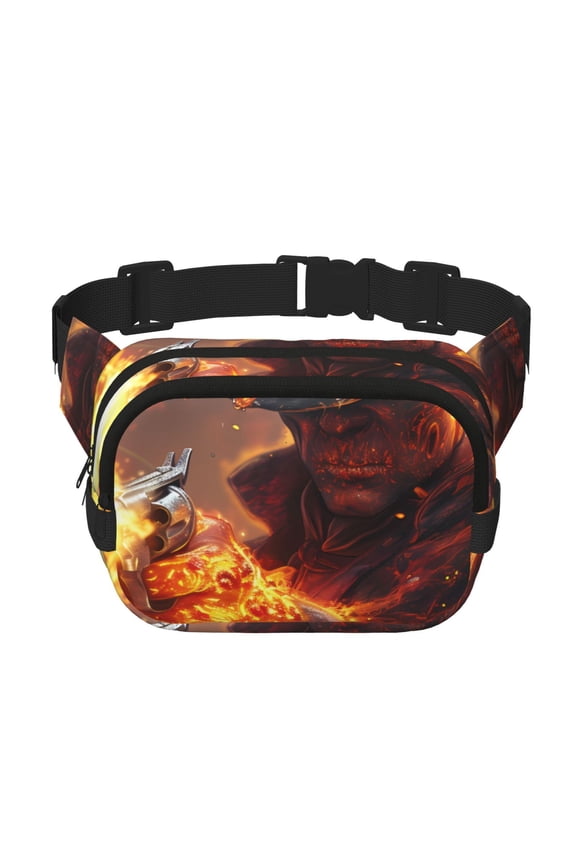Western Fire Cowboy Print Fanny Pack Belt Bag for Women and Men, Square Double-Layer Waterproof Waist Pack with Adjustable Strap for Hiking, Jogging, Cycling