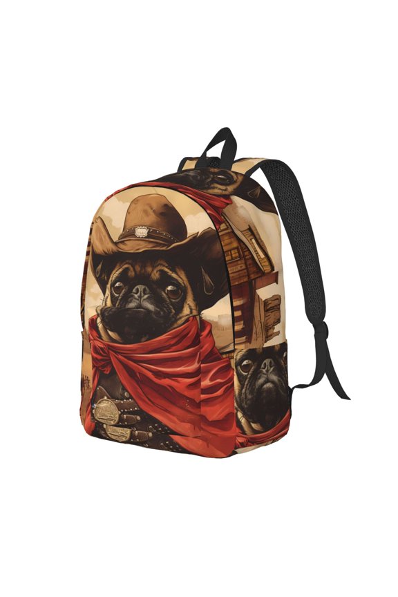 Western French Bulldog Cowboy Pattern Durable Canvas Backpack for Men & Women – Stylish & Lightweight – Adjustable Straps, Multiple Pockets – Fits 15-17 Inch LaptopsMedium