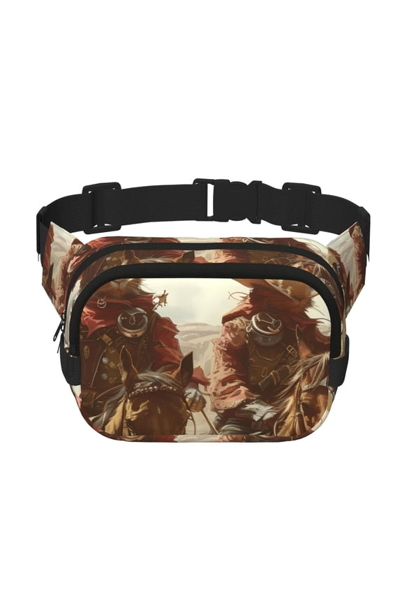 Western Rabbit Cowboy Print Fanny Pack Belt Bag for Women and Men, Square Double-Layer Waterproof Waist Pack with Adjustable Strap for Hiking, Jogging, Cycling