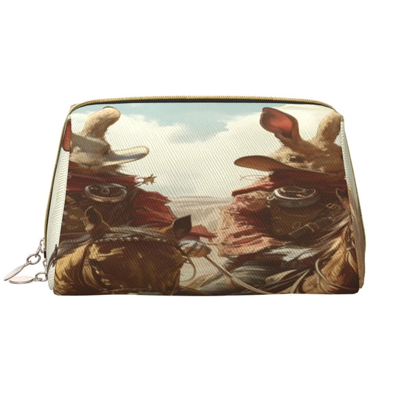 Rateoe Western Rabbit Cowboy for Travel Makeup Bag,Large Capacity Cosmetic Bags for Women,Waterproof Portable Pouch Open Flat Toiletry Bag Make up Organizer