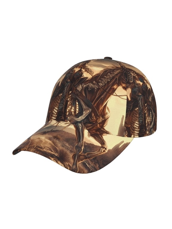 Western Skeleton Cowboy Horse Pattern Mens Baseball Cap Adjustable Curved Brim Hat, Soft Cotton Sports Cap for Outdoor, Casual, and Everyday Wear, Comfortable & Breathable