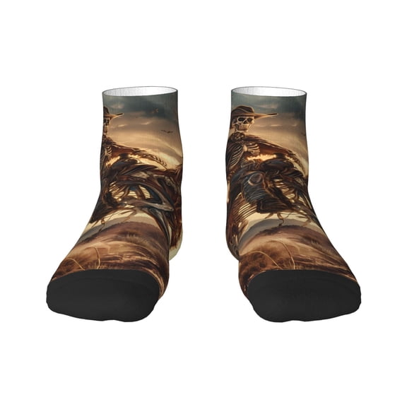 Rateoe Western Skeleton Cowboy Horse Pattern Quarter Crew Socks,Toe Seamed Ankle Socks,Cotton Cushioned Breathable Athletic Crew Sports Socks