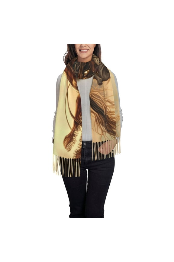 Western Skeleton Cowboy Horse Women's Traditional Scarf Wrap Tassel Shawl Fringes Neck Head Shawl Retro Scarf