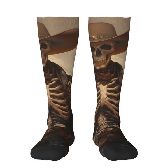 Rateoe Western Skull Cowboy Pattern Women’s Knee High Crew Socks,Trouser Socks Comfortable, Breathable, Moisture-Wicking and Soft