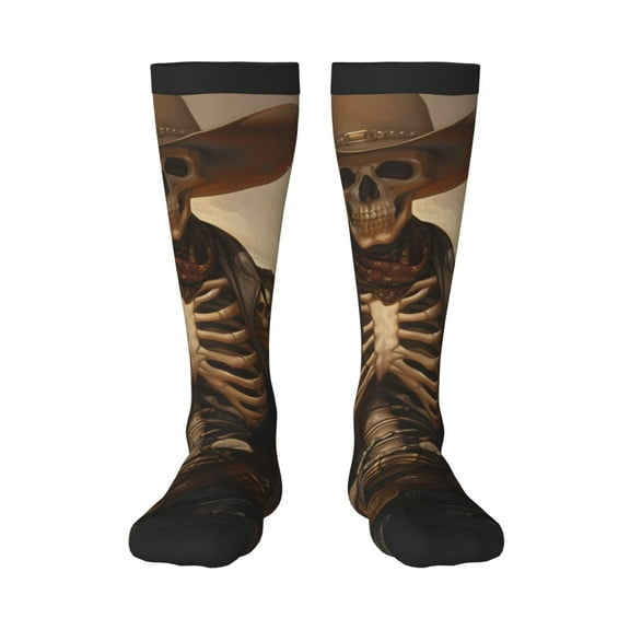 Rateoe Western Skull Cowboy Pattern Women’s Knee High Crew Socks,Trouser Socks Comfortable, Breathable, Moisture-Wicking and Soft