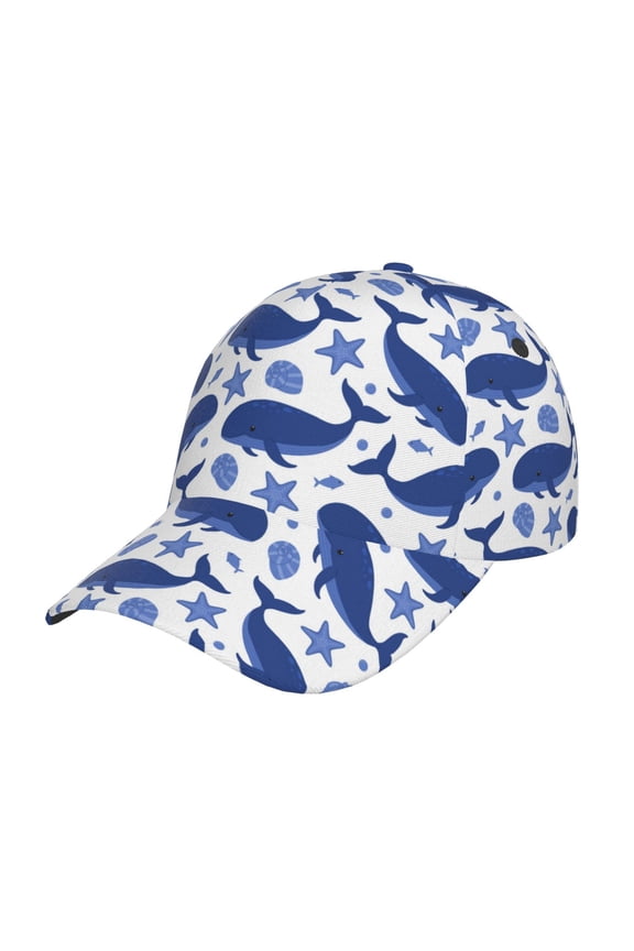 Whale Pattern Baseball Cap Outdoor Cap Mountain Dad Hat - Unstructured Soft Cotton Cap-Adjustable UV Protection Cap