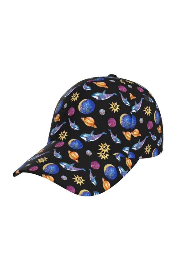 Whales In Space Pattern Mens Baseball Cap  Adjustable Curved Brim Hat, Soft Cotton Sports Cap for Outdoor, Casual, and Everyday Wear, Comfortable & Breathable