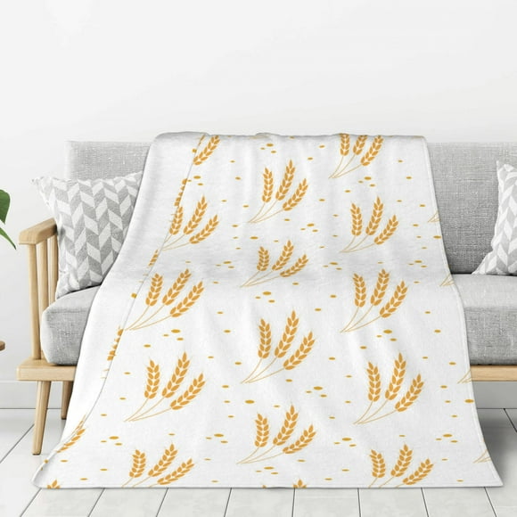 Rateoe Wheat Pattern Flannel Throw Blanket, Ultra-soft Blanket for Bed, Couch, Car, Hypoallergenic Anti-pilling blanket-40"x30"(Vertical)
