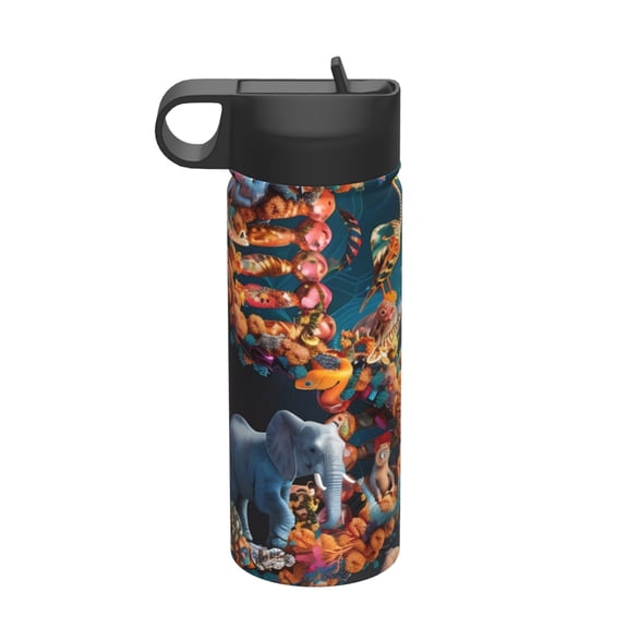 Rateoe Whimsical Animal Spiral Printed 18oz Sports Insulated Water Bottle, Double-Walled Stainless Steel Kettle with Leak-Proof Straw Lid, Portable & BPA-Free for Outdoor, Gym, Camping, and Travel