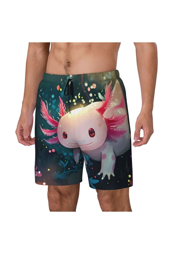 Whimsical Axolotl Fantasy Pattern Men’s Swim Shorts with Compression Liner – Double-Layered Quick-Dry Swimwear, Comfortable & Stretchy Beach Shorts-3X-Large
