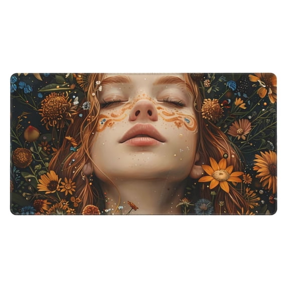 Rateoe Whimsical Flower Crown Maiden Print Mouse Pad - Extended Large Gaming Mousepad,Non-Slip Stitched Edge,16x29.5 Inch