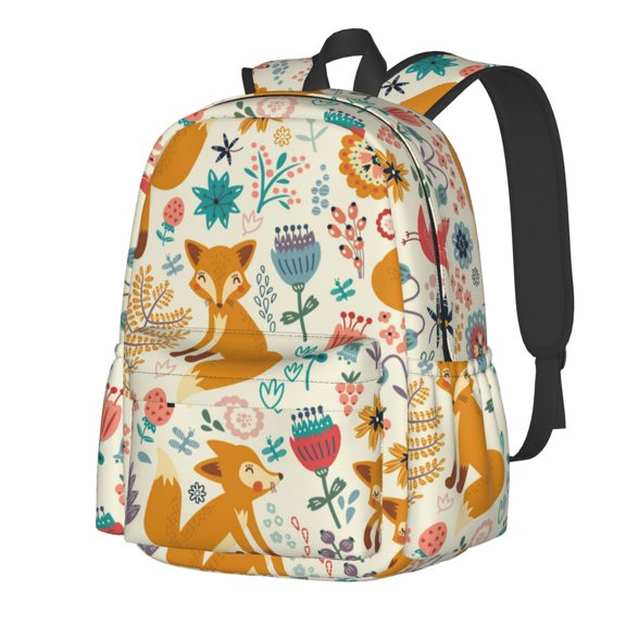 Rateoe Whimsical Fox Floral Garden Pattern Student Backpack,Backpack for School,Lightweight Bag,Travel Backpack,Outdoor Backpack,Large Capacity Backpack