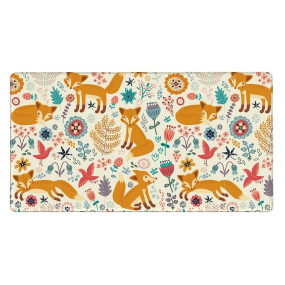 Rateoe Whimsical Fox Floral Garden Print Mouse Pad - Extended Large Gaming Mousepad,Non-Slip Stitched Edge,16x29.5 Inch