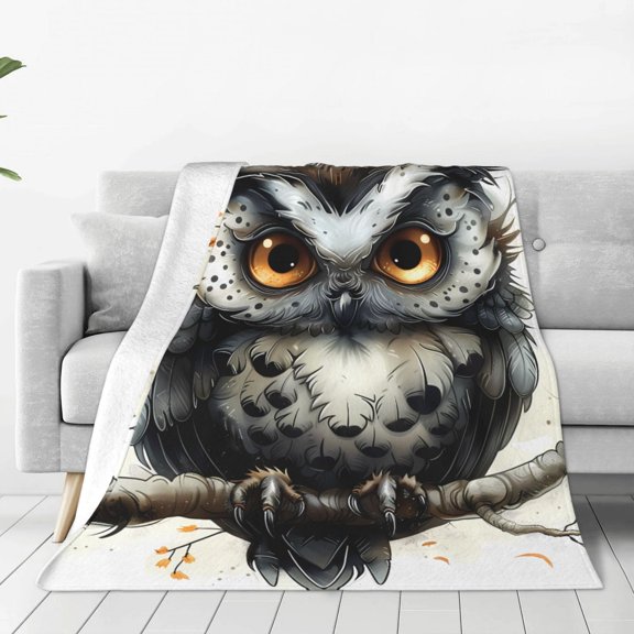Rateoe Whimsical Owl On Branch Print Fuzzy Fleece Throw Blanket Extra Large,Super Soft,Fluffy and Warm Blankets for Couch,Bed,All Season Use (60"x50")