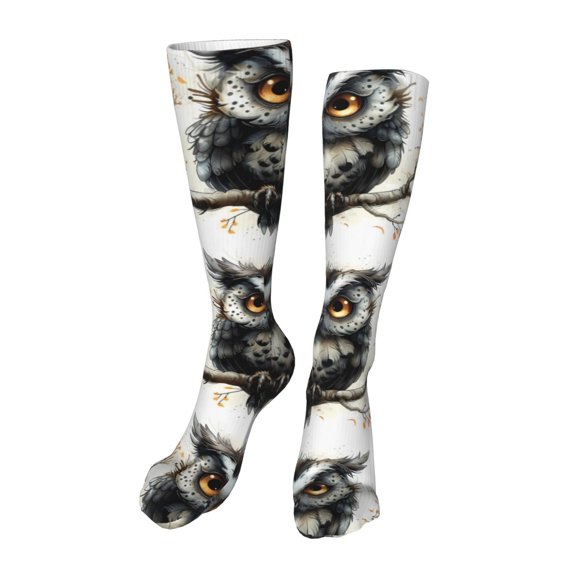 Rateoe Whimsical Owl On Branch print Women's Men's Novelty 20in Crew Socks Cotton Socks Knee High Socks for Walking,Running,Nurses,Pregnancy-One Size