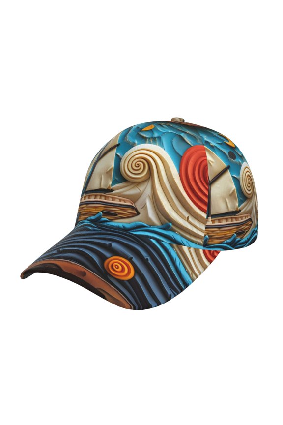 Whimsical Sailboat Ocean Art Pattern Mens Baseball Cap Adjustable Curved Brim Hat, Soft Cotton Sports Cap for Outdoor, Casual, and Everyday Wear, Comfortable & Breathable