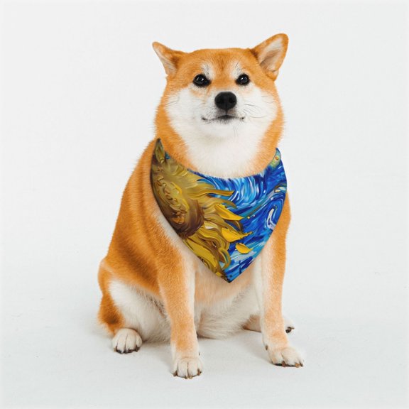 Rateoe Whimsical Sunflowers Night Sky Print Pet Scarf for Dogs and Cats – Stylish Reflective Design, Breathable & Durable Pet Bandana with Quick-Release Buckle-Medium
