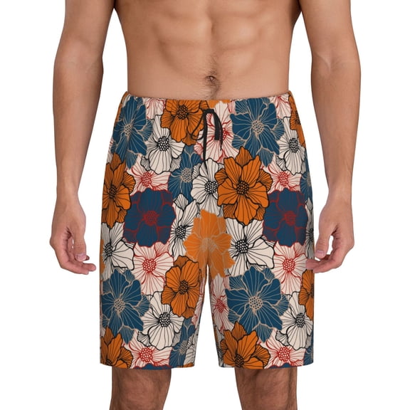 Rateoe Whimsical peony blossom Print Men's Lounge Shorts – Soft & Breathable Pajama Bottoms with Pockets, Elastic Waistband, Lightweight Sleepwear for Nightwear & Loungewear-